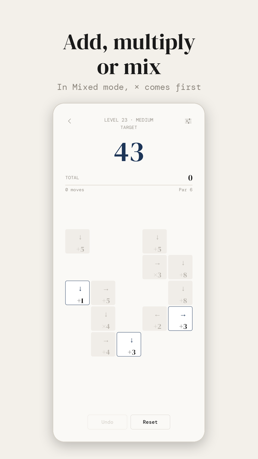 Mixed mode, with plus and times tiles